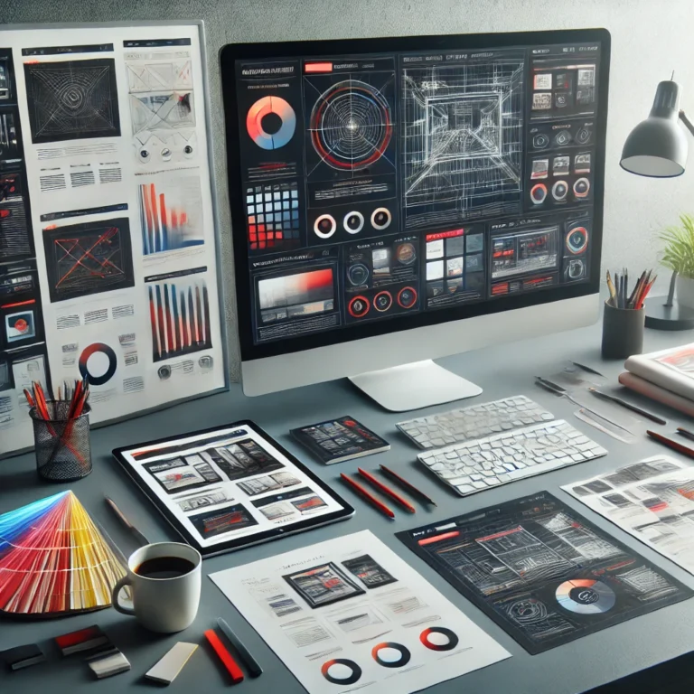 DALL·E 2025-02-02 13.02.36 - A creative workspace showcasing design and layout services