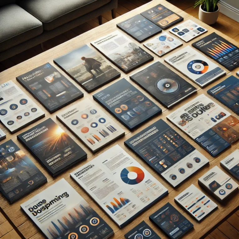 DALL·E 2025-02-02 13.04.34 - A neatly arranged display of brochures and handouts on a wooden table